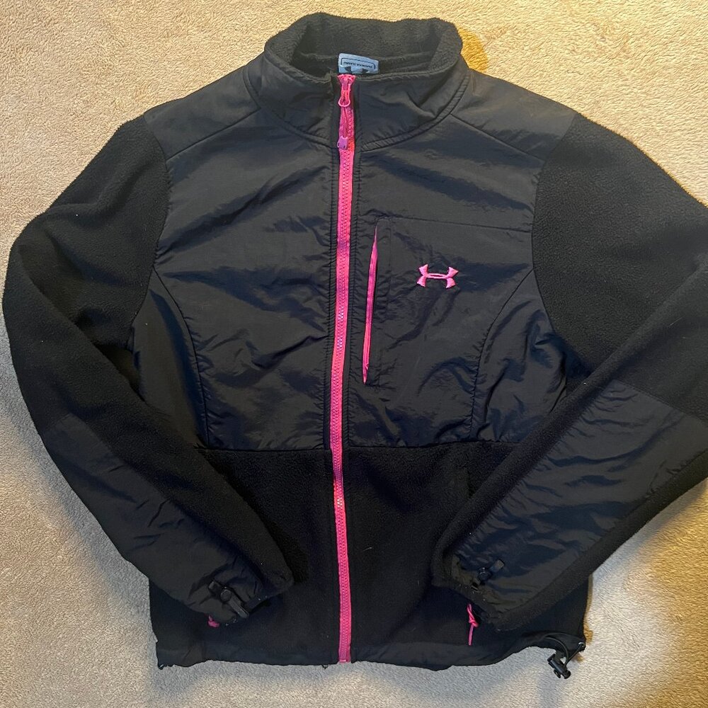 Under Armour Women Large‎ Black Pink Trim Zip Up Fleece Lining Pocket Jacket